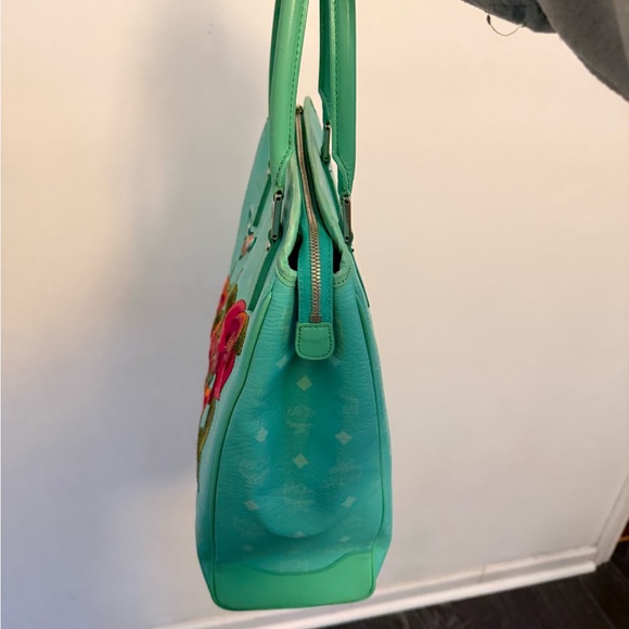MCM Aqua Floral Embroidered Tote - Picture 2 of 8
